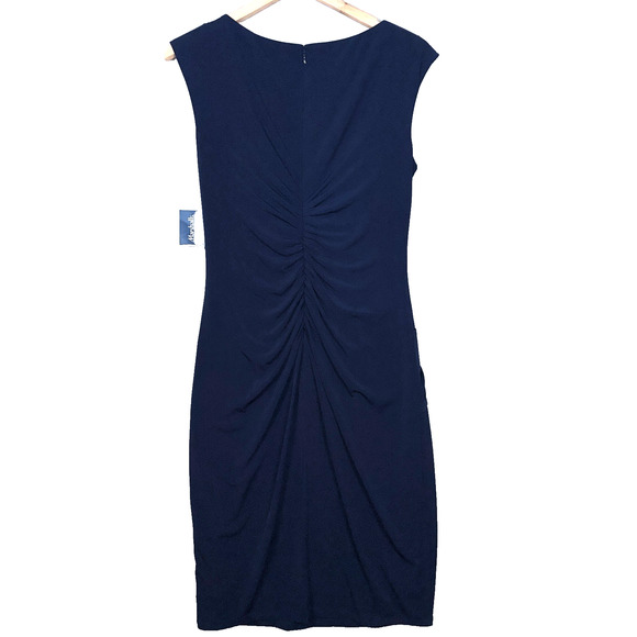 Vince Camuto Twist Knot Jersey Dress 10 Navy Blue Lined Ruched Back NWT! - Picture 2 of 16